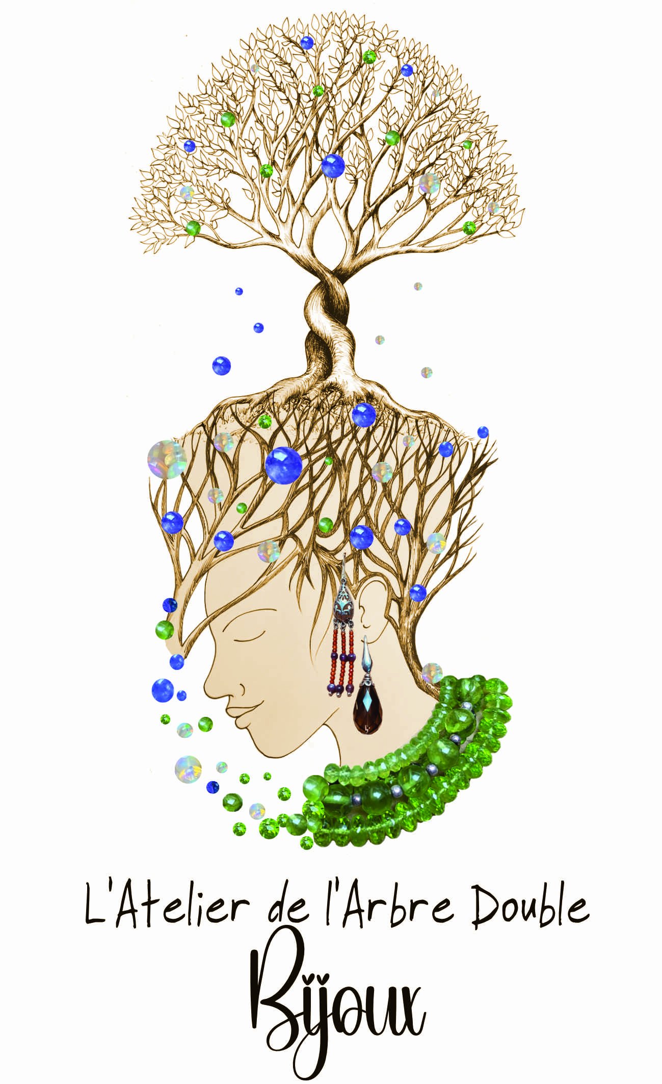 Logo illustration bijoux l'atelier de l'arbre double