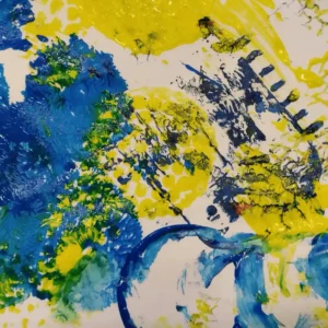 peinture jaune et bleue