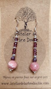 Boucles d'oreilles rhodocrosite et grenat