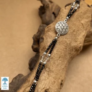 bracelet en spinelle noir avec fleur de vie