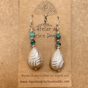 boucles d'oreilles argent et turquoise