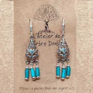 boucles d'oreilles en turquoise pendantes trois rangs