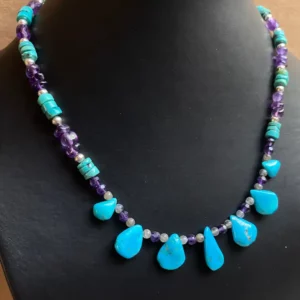 Collier en turquoise gouttes et améthyste