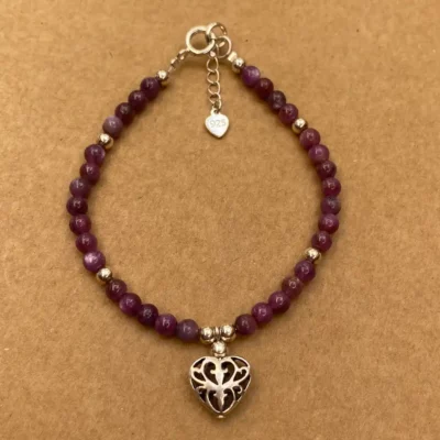 Bracelet Rubis et Coeur en argent